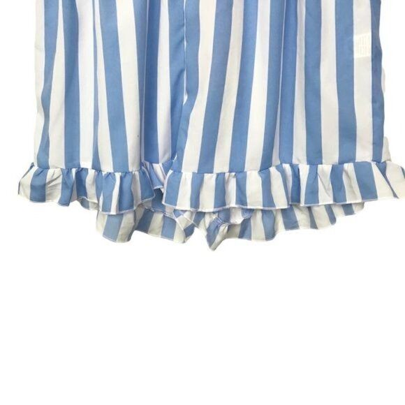 Romwe Blue White Striped Ruffle Hem Pajama Shorts NWT Large - Picture 6 of 9